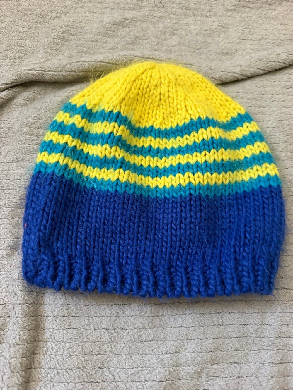 Aeropostale Striped Knit Beanie - Yellow & Blue